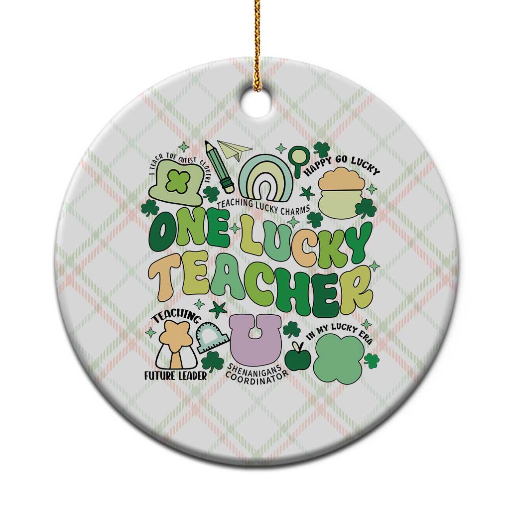 Teachers St Patrick's Day Ceramic Ornament One Lucky Teacher Retro Groovy - Wonder Print Shop