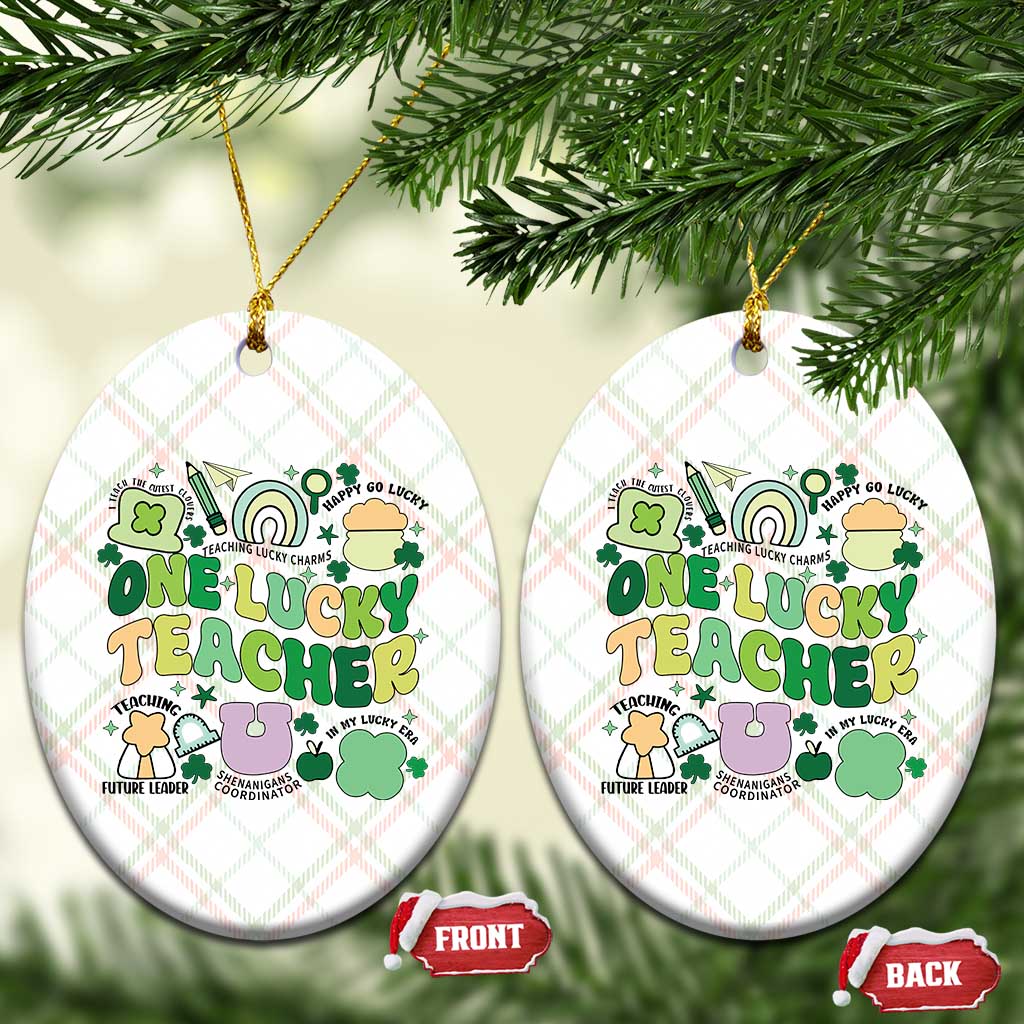 Teachers St Patrick's Day Ceramic Ornament One Lucky Teacher Retro Groovy - Wonder Print Shop