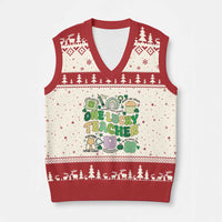 Teachers St Patrick's Day V-Neck Knit Sweater Vest One Lucky Teacher Retro Groovy - Wonder Print Shop