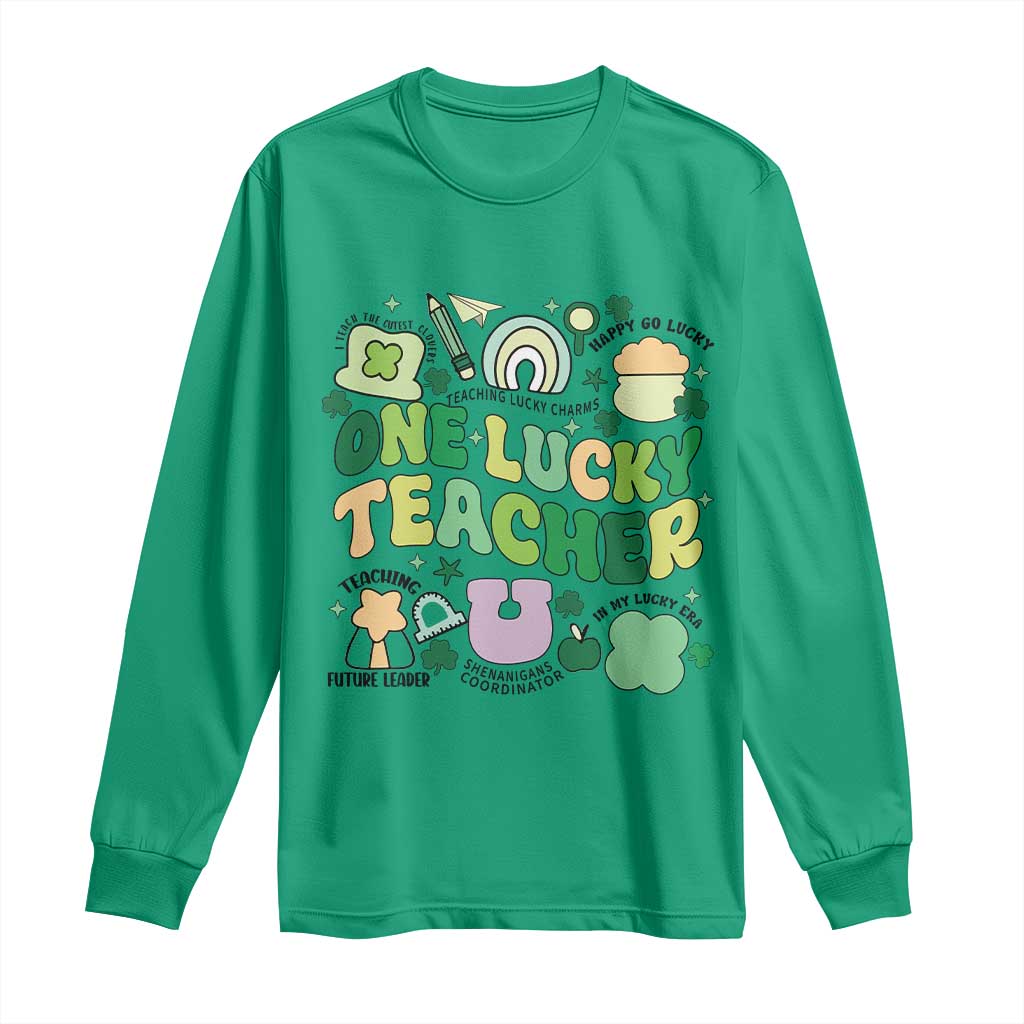 Teachers St Patrick's Day Long Sleeve Shirt One Lucky Teacher Retro Groovy
