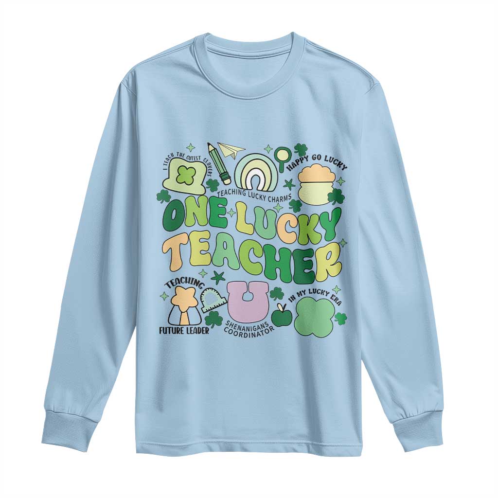 Teachers St Patrick's Day Long Sleeve Shirt One Lucky Teacher Retro Groovy