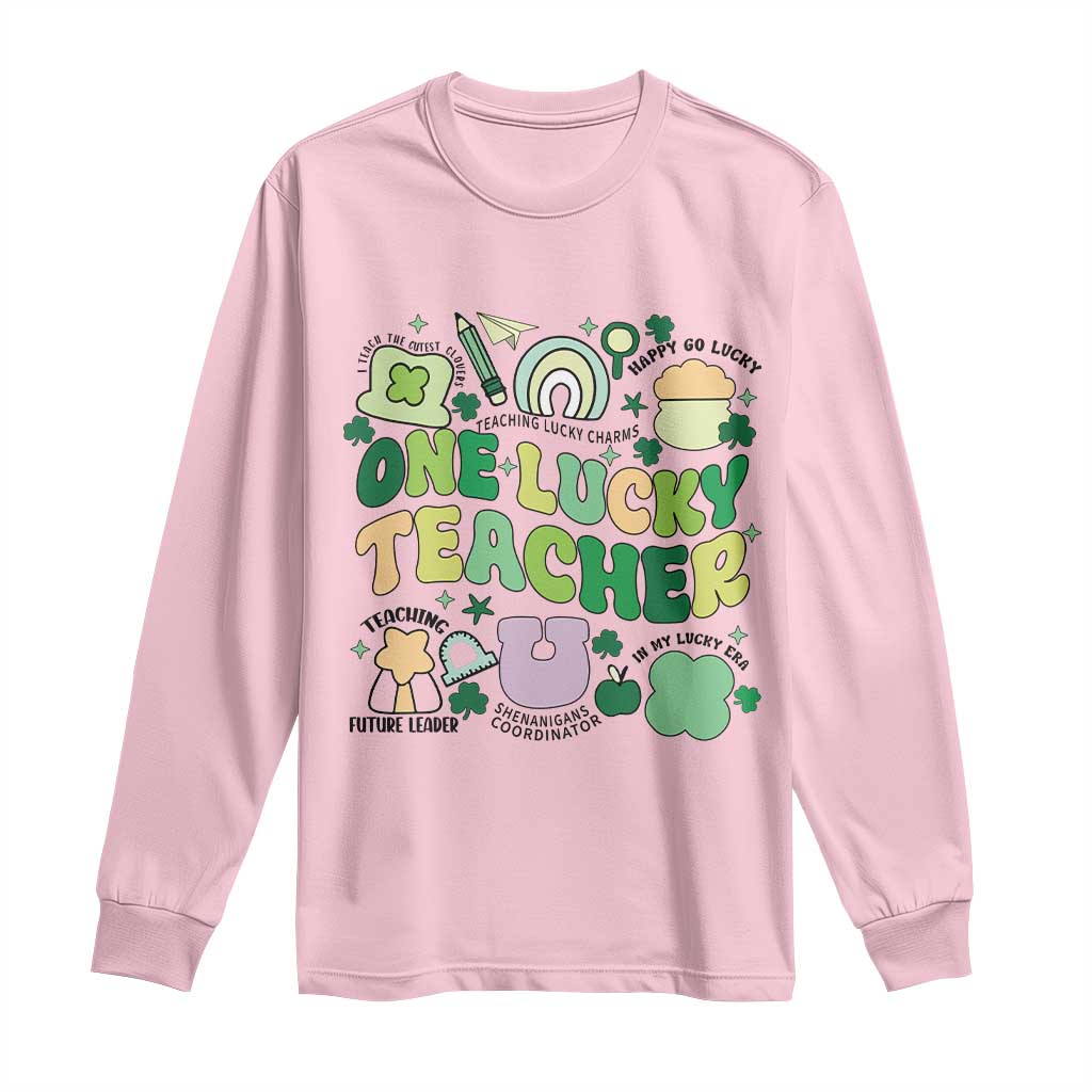 Teachers St Patrick's Day Long Sleeve Shirt One Lucky Teacher Retro Groovy
