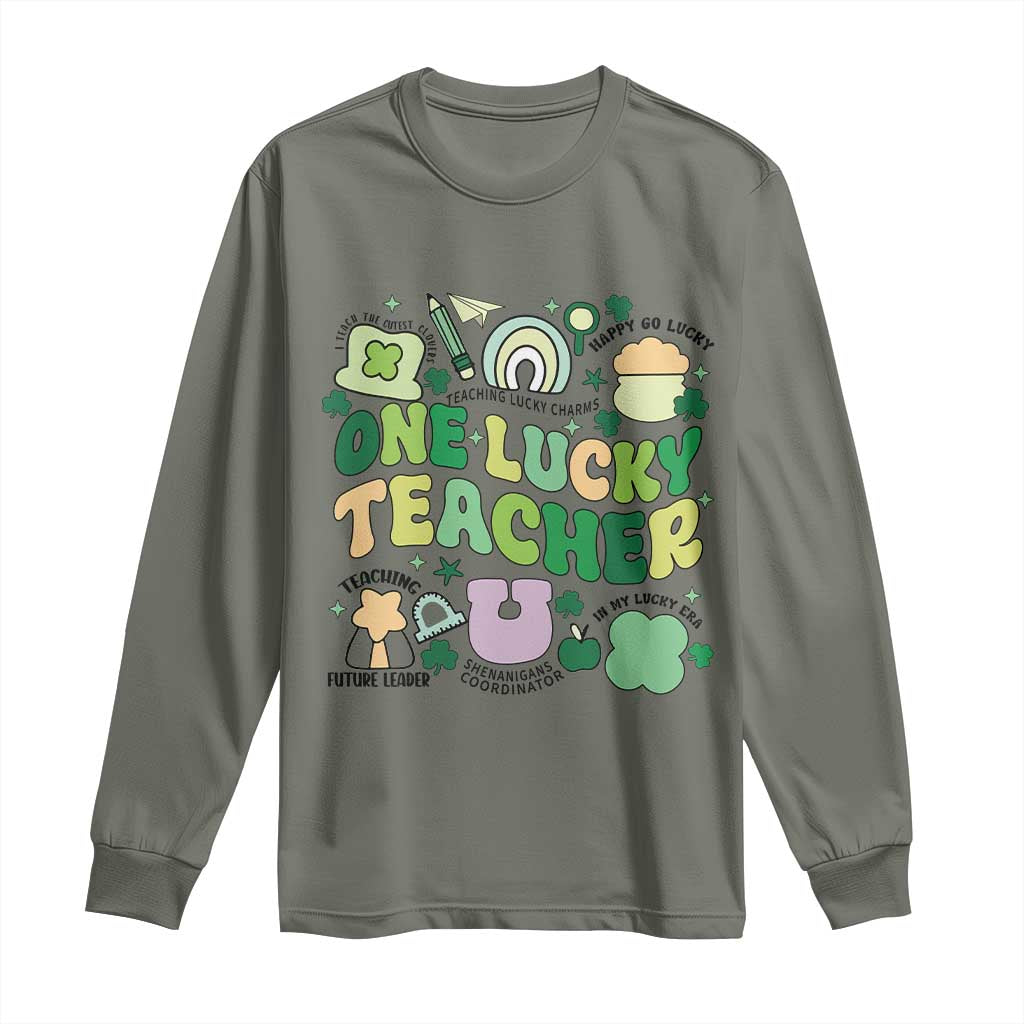 Teachers St Patrick's Day Long Sleeve Shirt One Lucky Teacher Retro Groovy