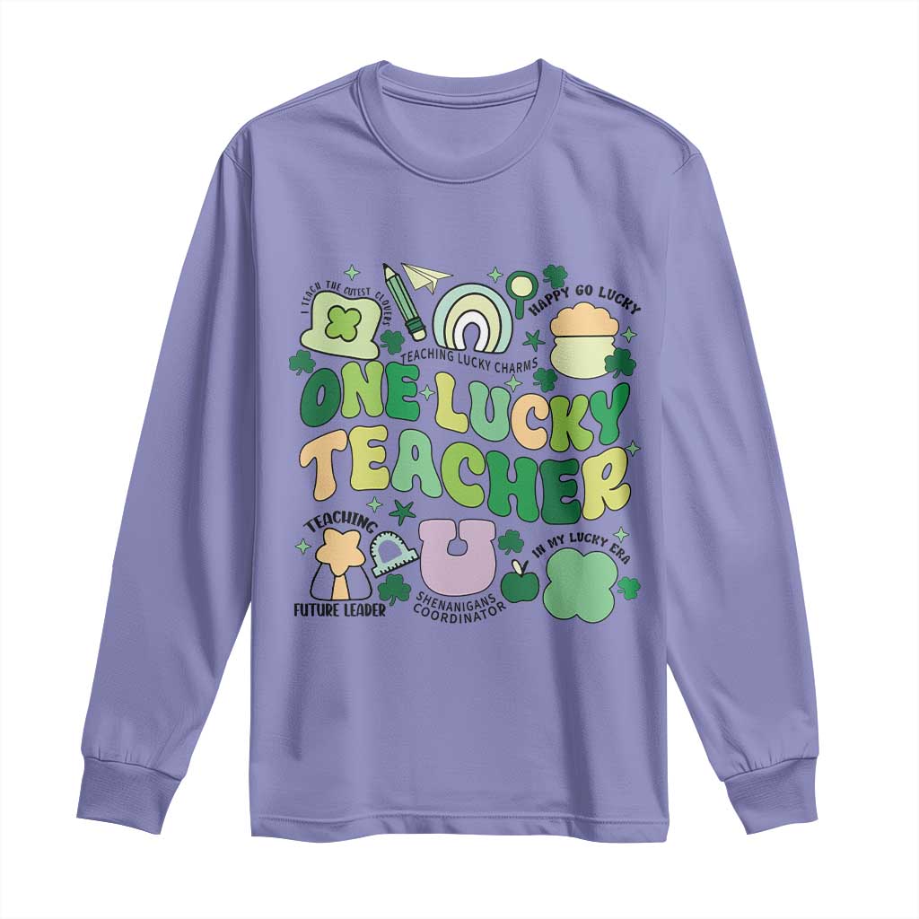 Teachers St Patrick's Day Long Sleeve Shirt One Lucky Teacher Retro Groovy