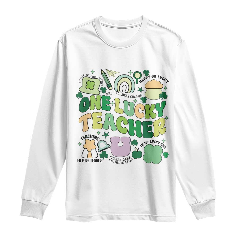 Teachers St Patrick's Day Long Sleeve Shirt One Lucky Teacher Retro Groovy
