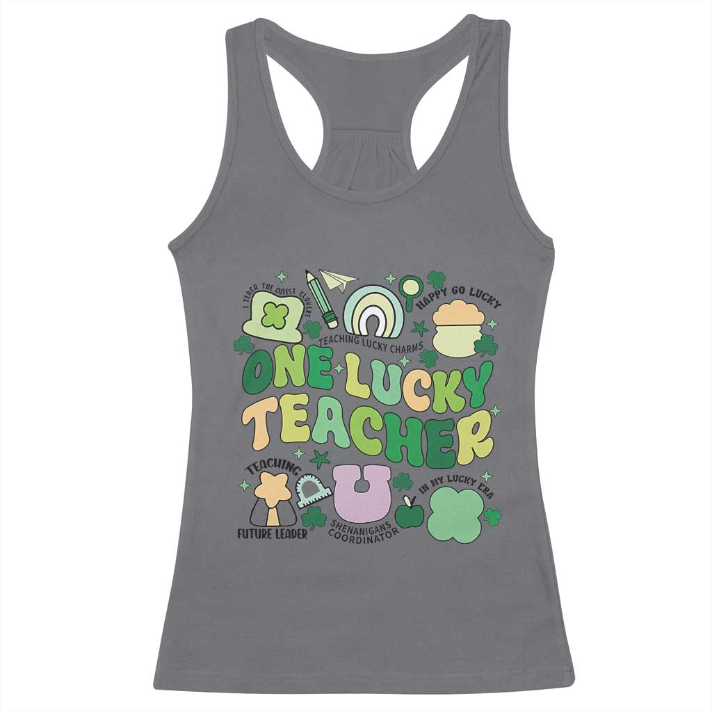 Teachers St Patrick's Day Racerback Tank Top One Lucky Teacher Retro Groovy