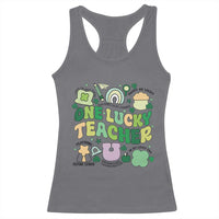 Teachers St Patrick's Day Racerback Tank Top One Lucky Teacher Retro Groovy