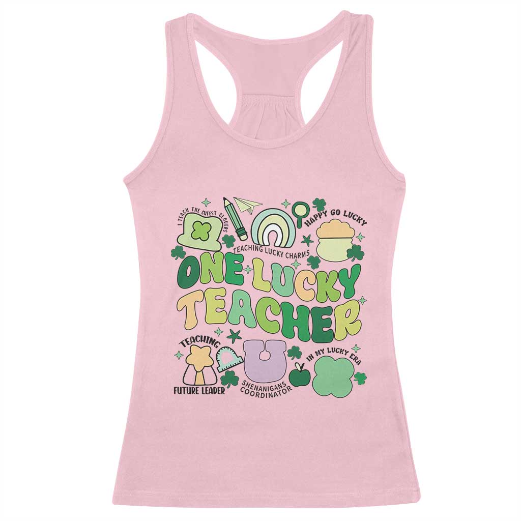 Teachers St Patrick's Day Racerback Tank Top One Lucky Teacher Retro Groovy