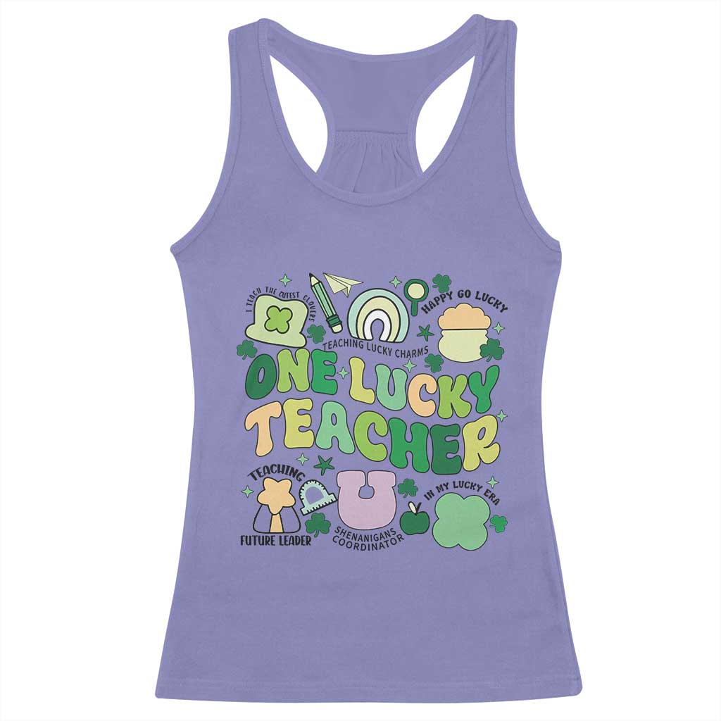 Teachers St Patrick's Day Racerback Tank Top One Lucky Teacher Retro Groovy