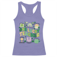 Teachers St Patrick's Day Racerback Tank Top One Lucky Teacher Retro Groovy