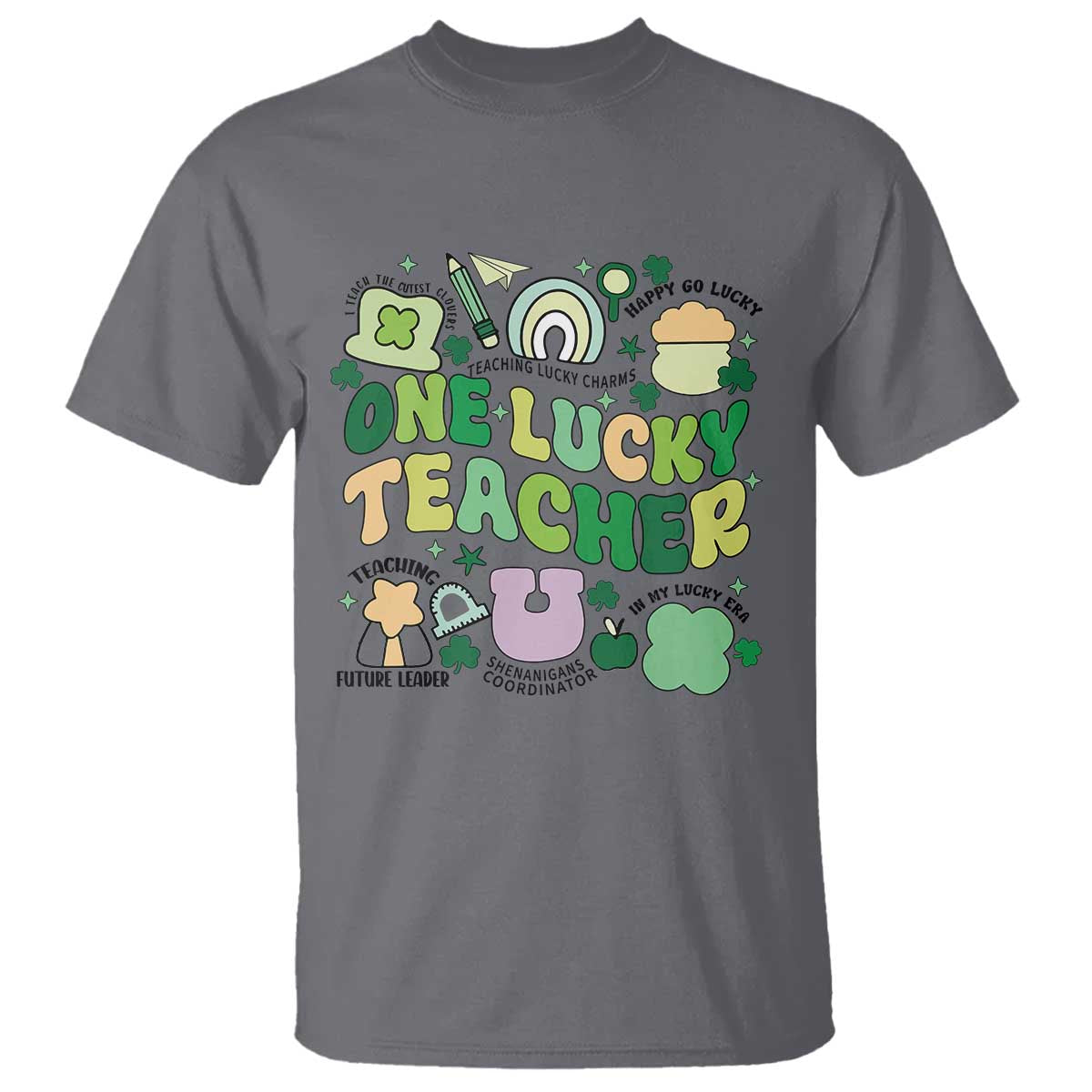 Teachers St Patrick's Day T Shirt One Lucky Teacher Retro Groovy