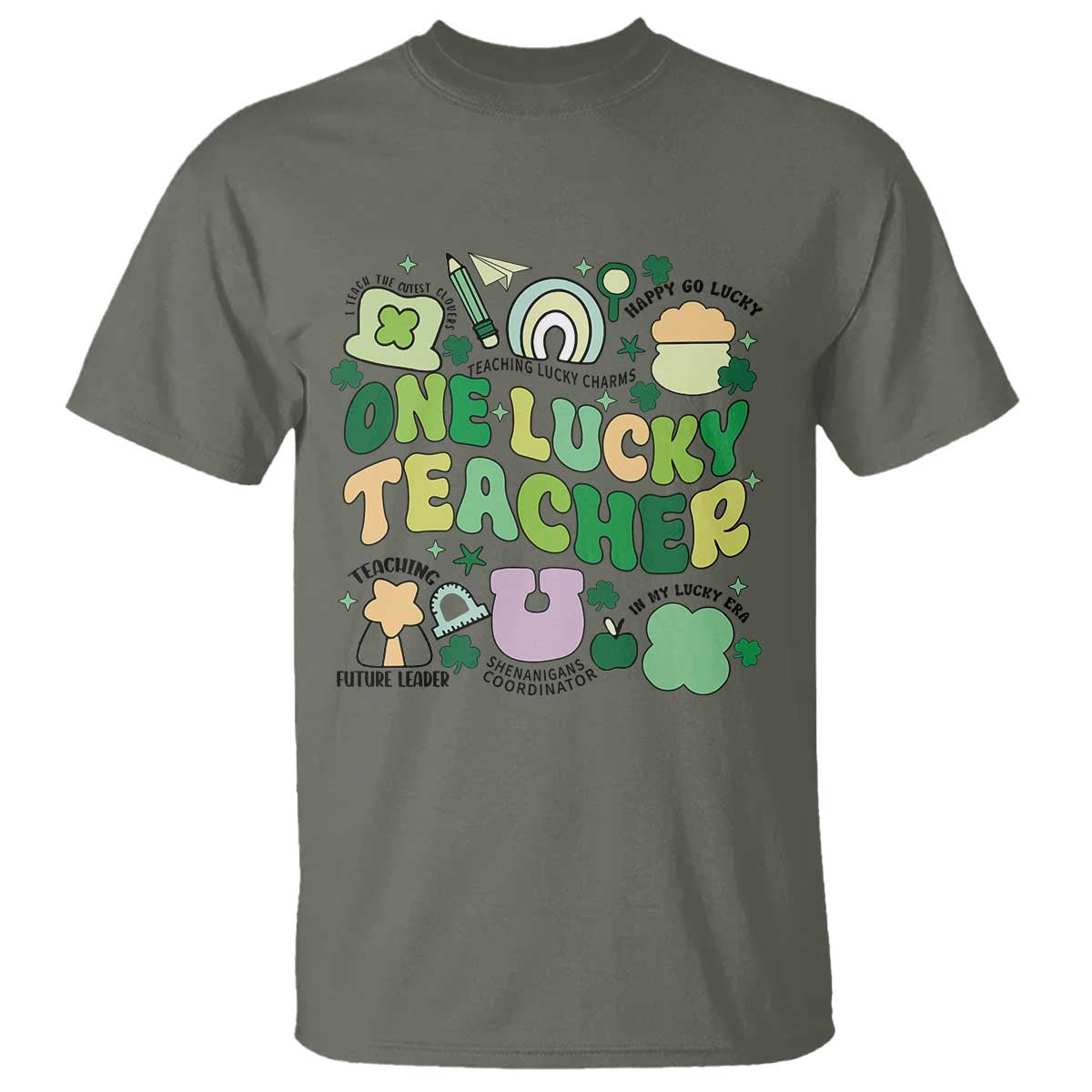 Teachers St Patrick's Day T Shirt One Lucky Teacher Retro Groovy