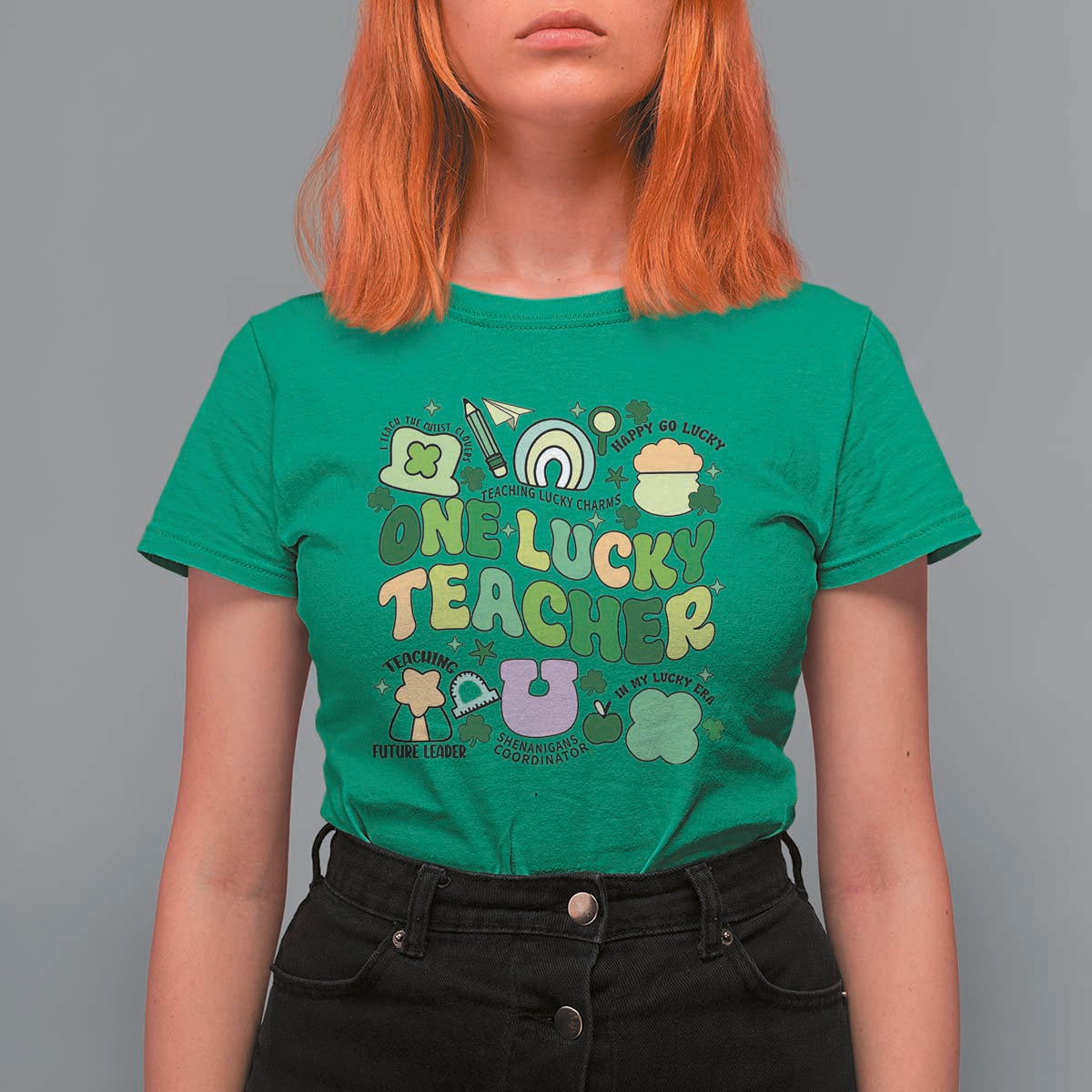 Teachers St Patrick's Day T Shirt For Women One Lucky Teacher Retro Groovy