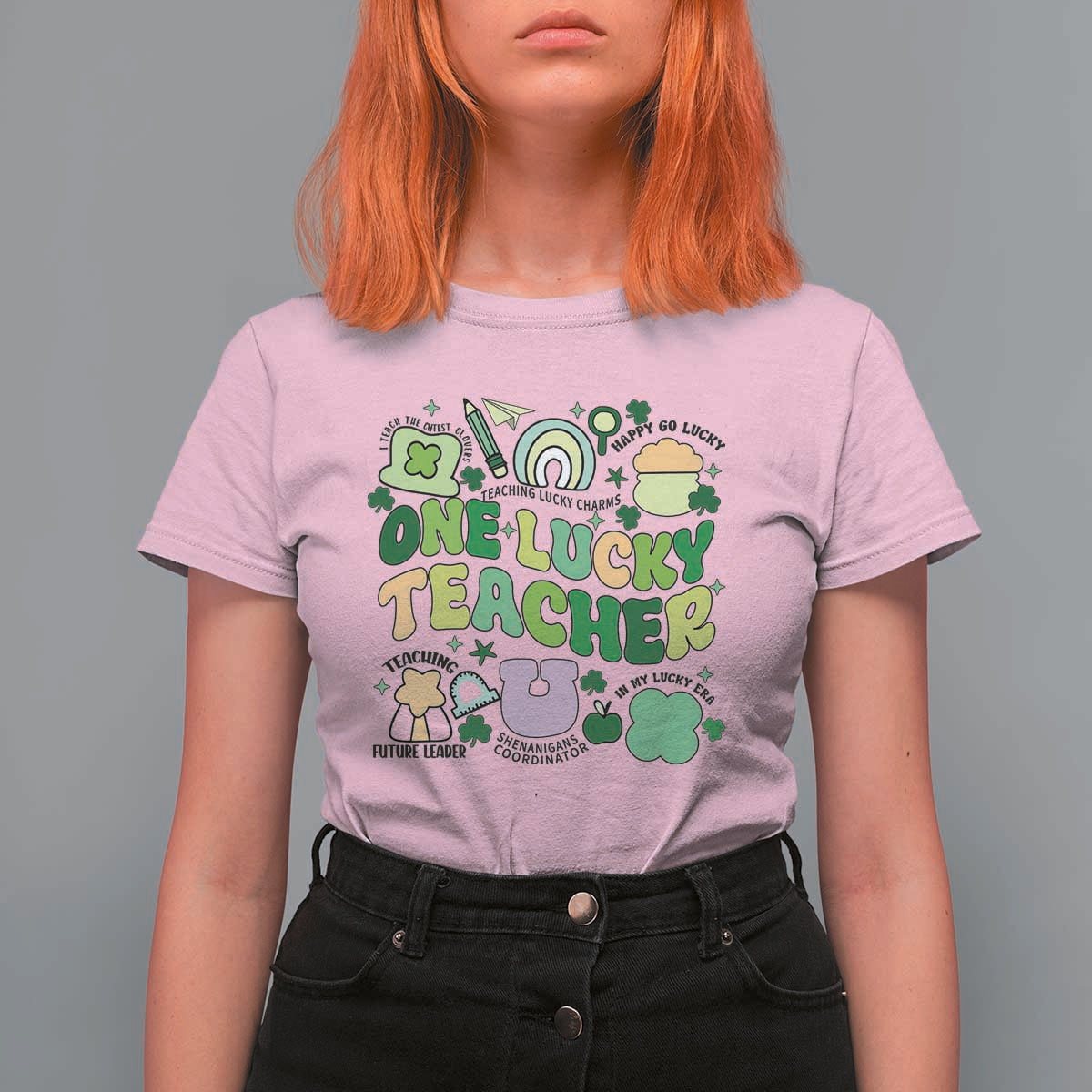Teachers St Patrick's Day T Shirt For Women One Lucky Teacher Retro Groovy