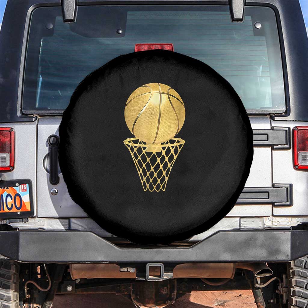 Golden Basketball Hoop Spare Tire Cover Trophy Game Player Coach Sports Lover
