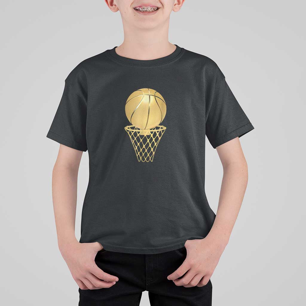 Golden Basketball Hoop T Shirt For Kid Trophy Game Player Coach Sports Lover