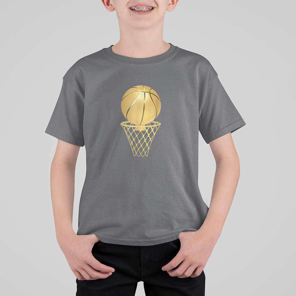Golden Basketball Hoop T Shirt For Kid Trophy Game Player Coach Sports Lover