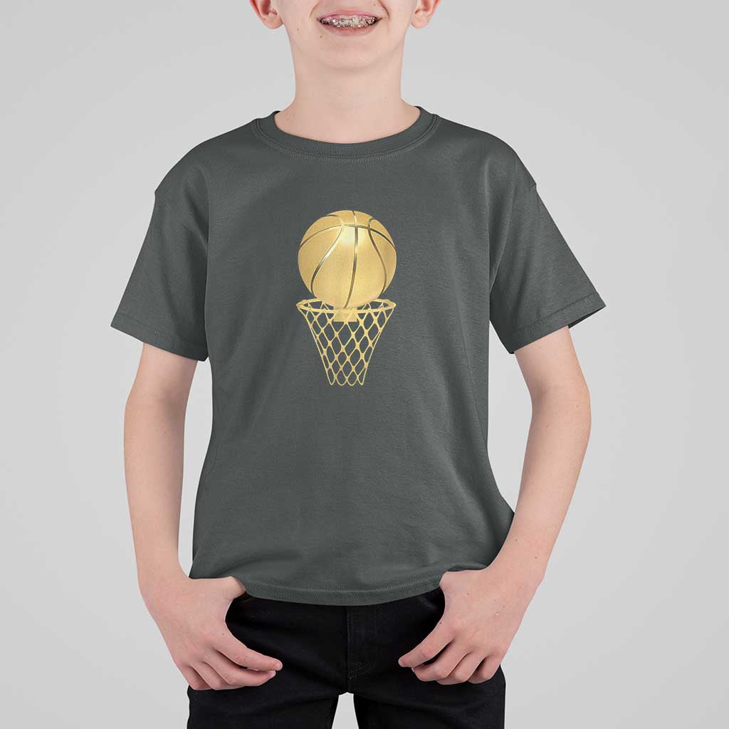 Golden Basketball Hoop T Shirt For Kid Trophy Game Player Coach Sports Lover