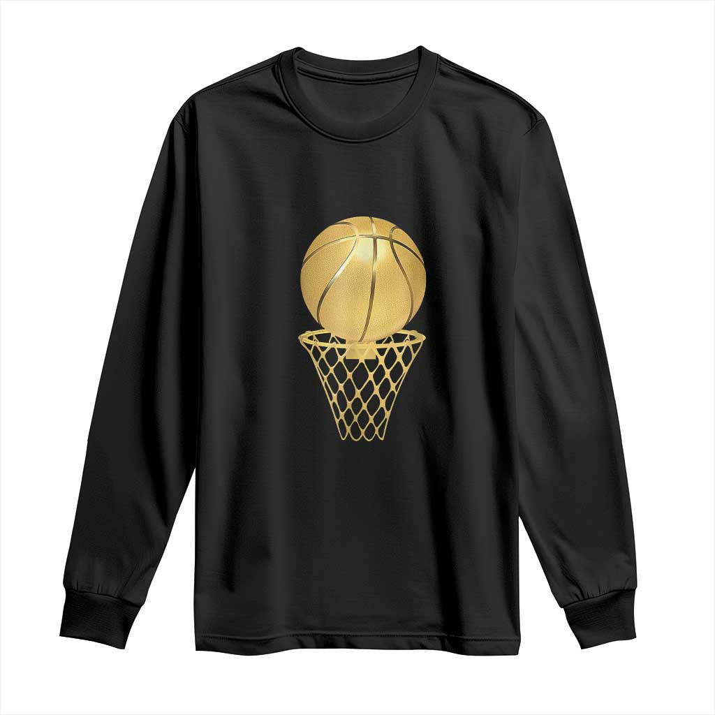 Golden Basketball Hoop Long Sleeve Shirt Trophy Game Player Coach Sports Lover