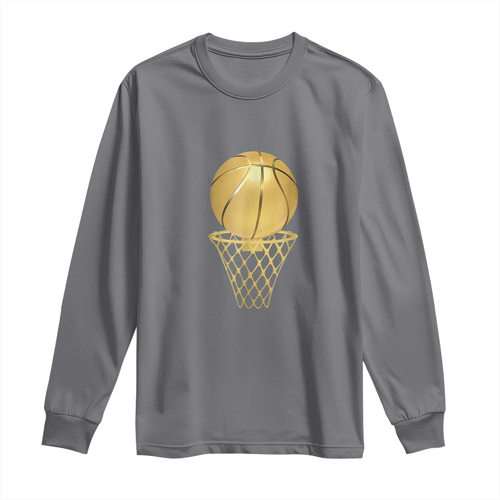 Golden Basketball Hoop Long Sleeve Shirt Trophy Game Player Coach Sports Lover