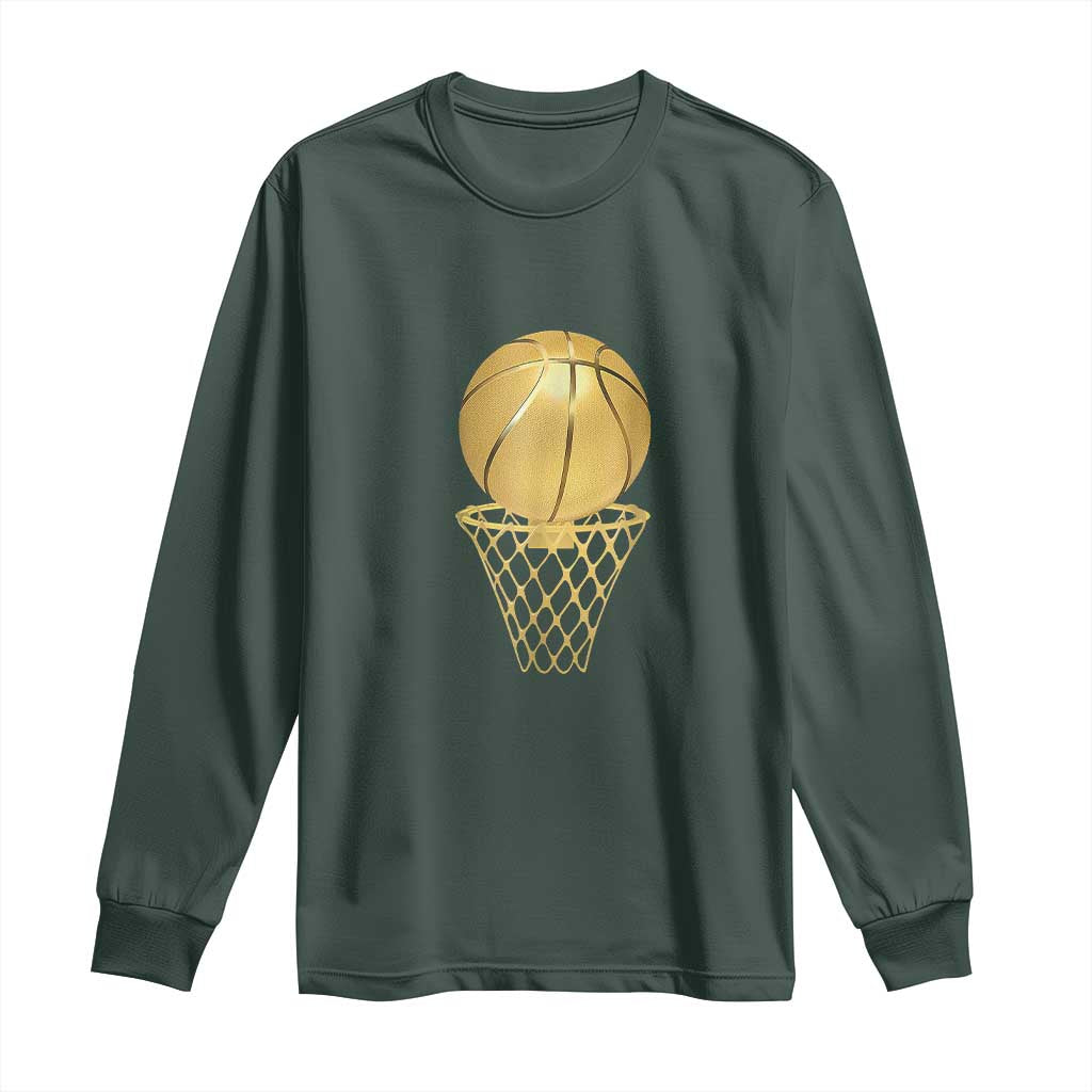 Golden Basketball Hoop Long Sleeve Shirt Trophy Game Player Coach Sports Lover