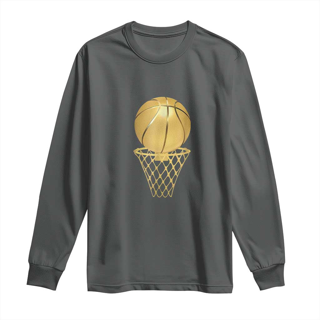Golden Basketball Hoop Long Sleeve Shirt Trophy Game Player Coach Sports Lover