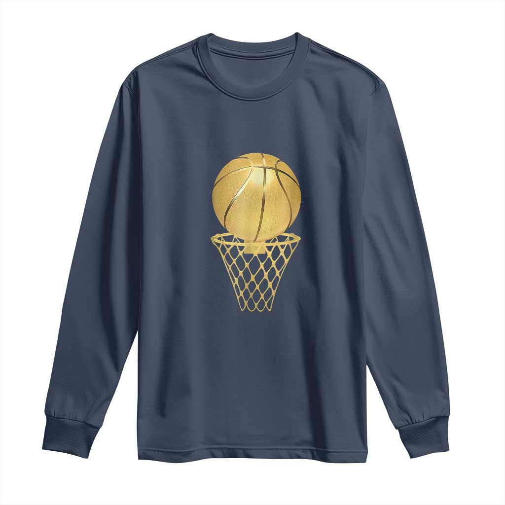 Golden Basketball Hoop Long Sleeve Shirt Trophy Game Player Coach Sports Lover