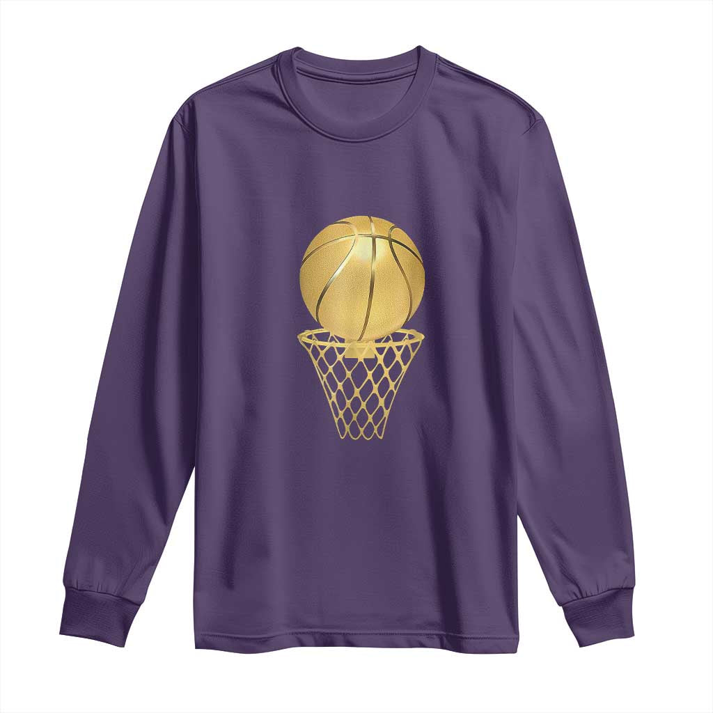 Golden Basketball Hoop Long Sleeve Shirt Trophy Game Player Coach Sports Lover