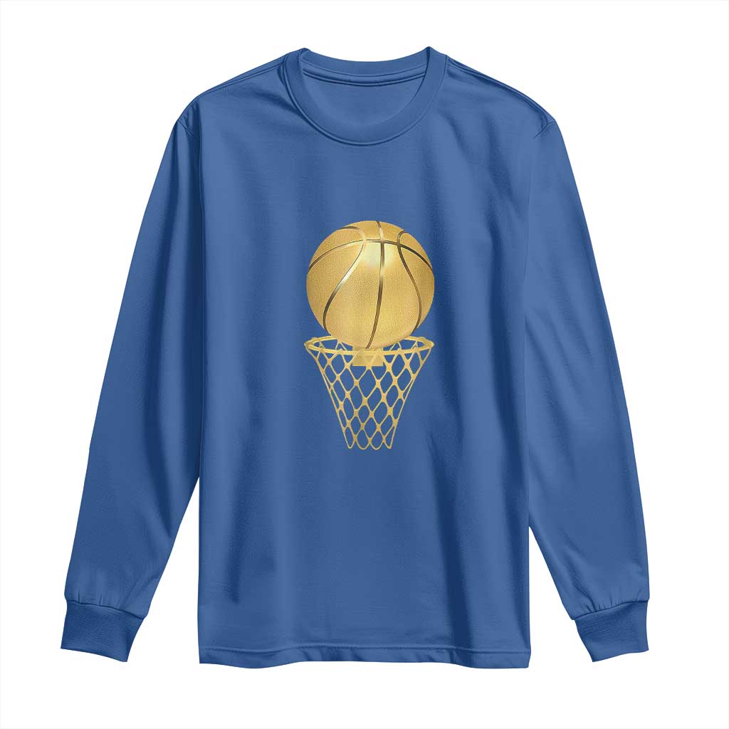 Golden Basketball Hoop Long Sleeve Shirt Trophy Game Player Coach Sports Lover