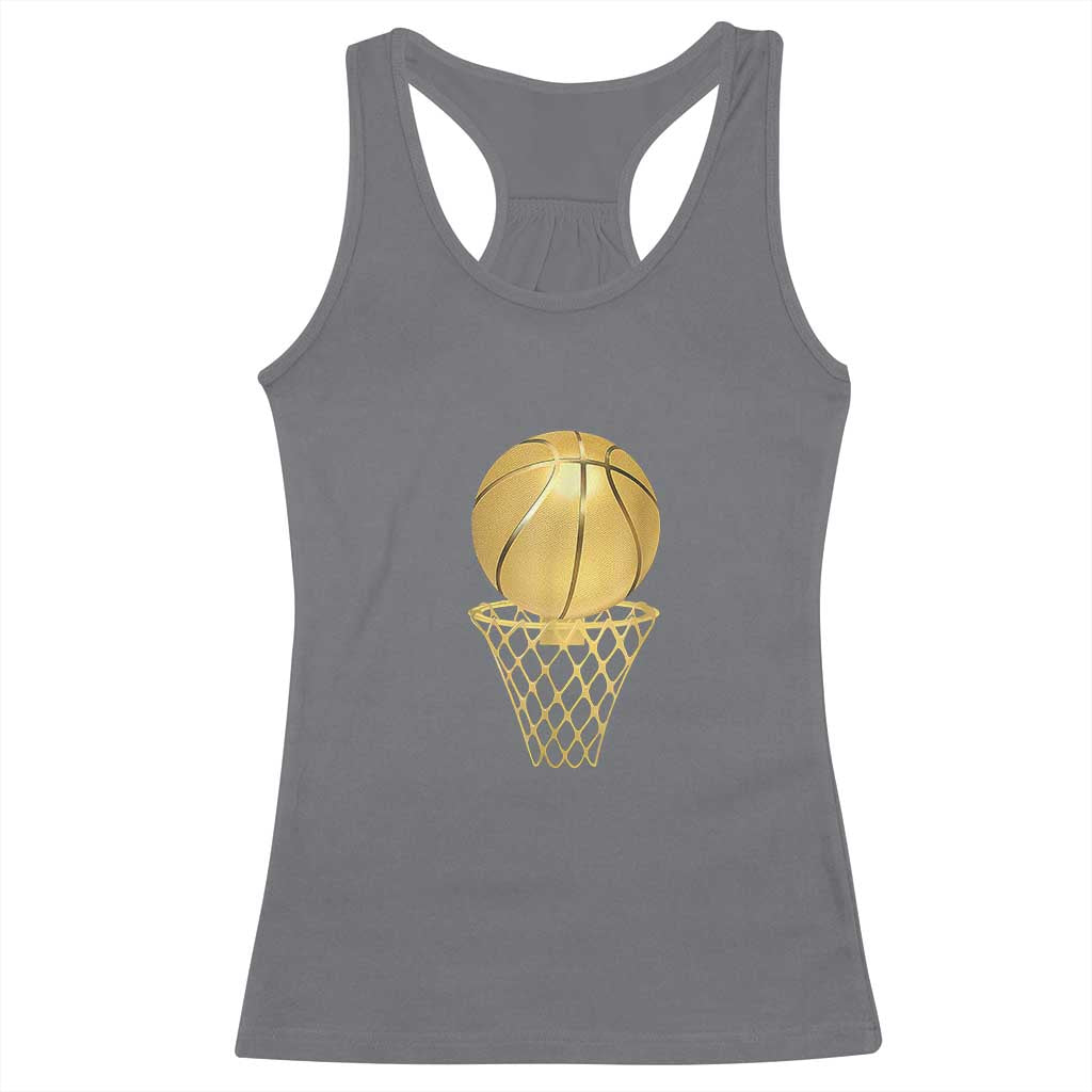 Golden Basketball Hoop Racerback Tank Top Trophy Game Player Coach Sports Lover