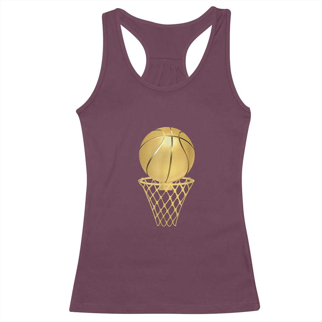 Golden Basketball Hoop Racerback Tank Top Trophy Game Player Coach Sports Lover