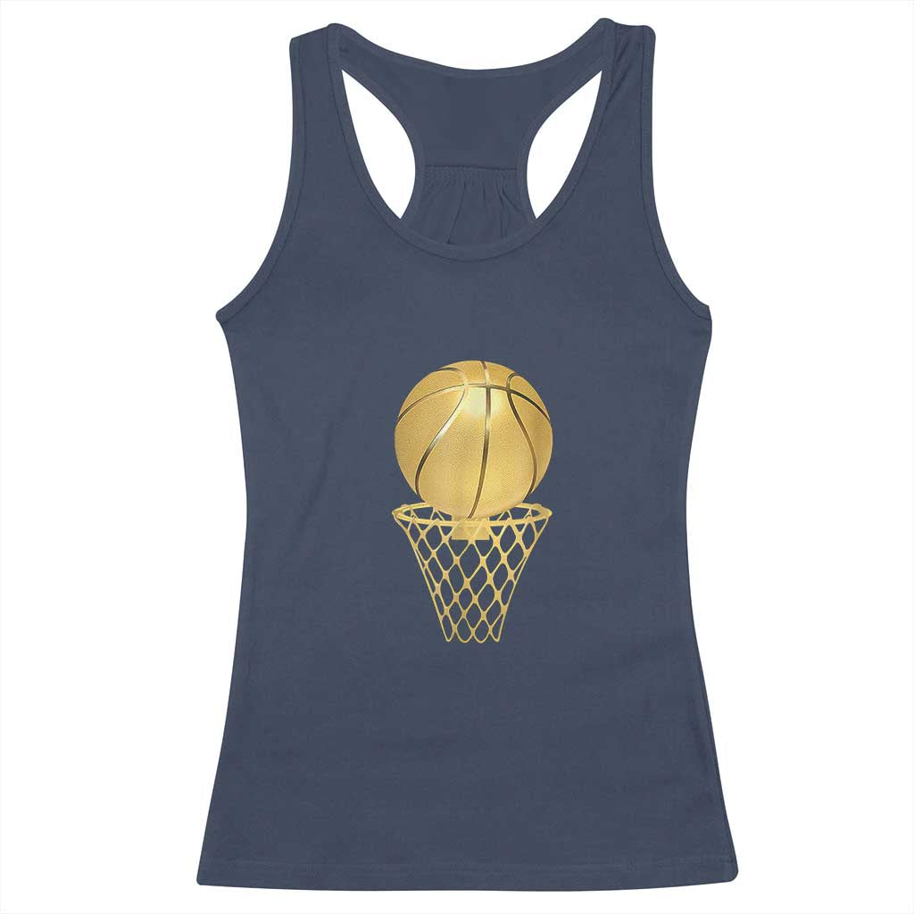 Golden Basketball Hoop Racerback Tank Top Trophy Game Player Coach Sports Lover