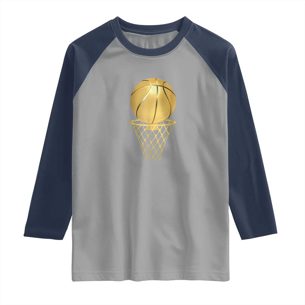 Golden Basketball Hoop Raglan Shirt Trophy Game Player Coach Sports Lover