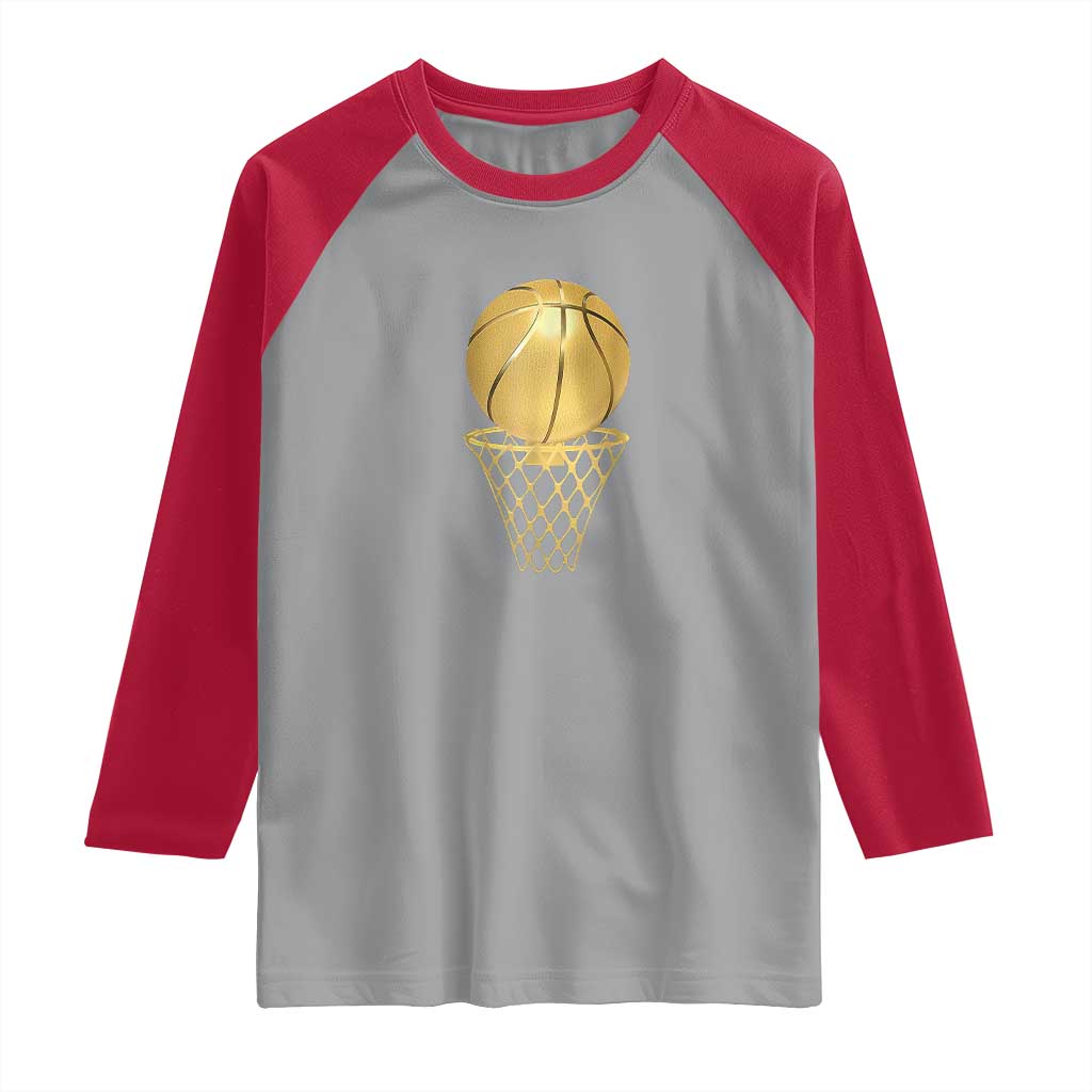 Golden Basketball Hoop Raglan Shirt Trophy Game Player Coach Sports Lover