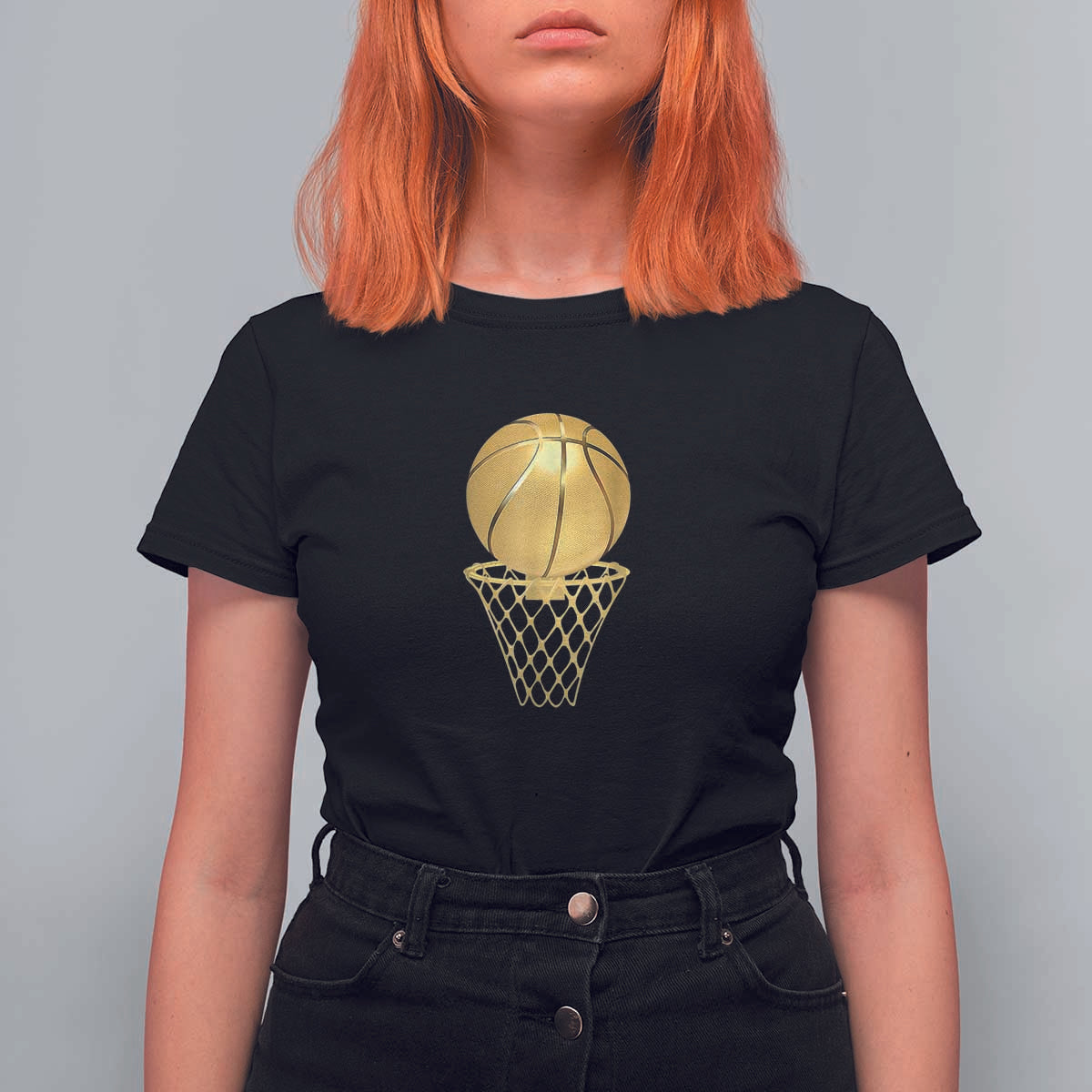 Golden Basketball Hoop T Shirt For Women Trophy Game Player Coach Sports Lover