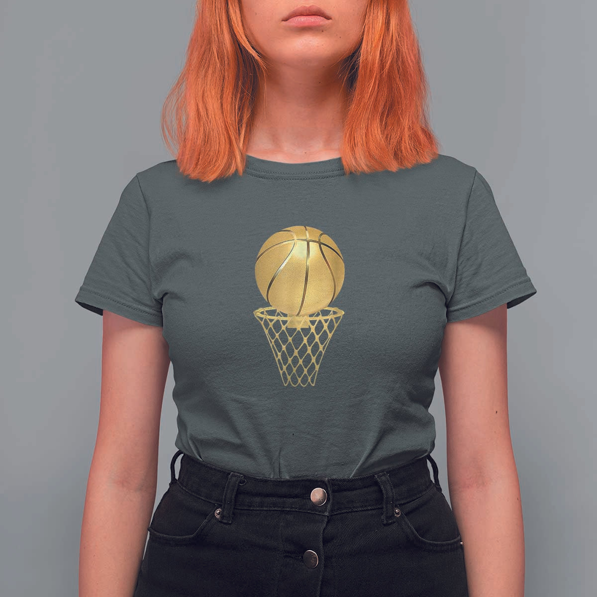Golden Basketball Hoop T Shirt For Women Trophy Game Player Coach Sports Lover