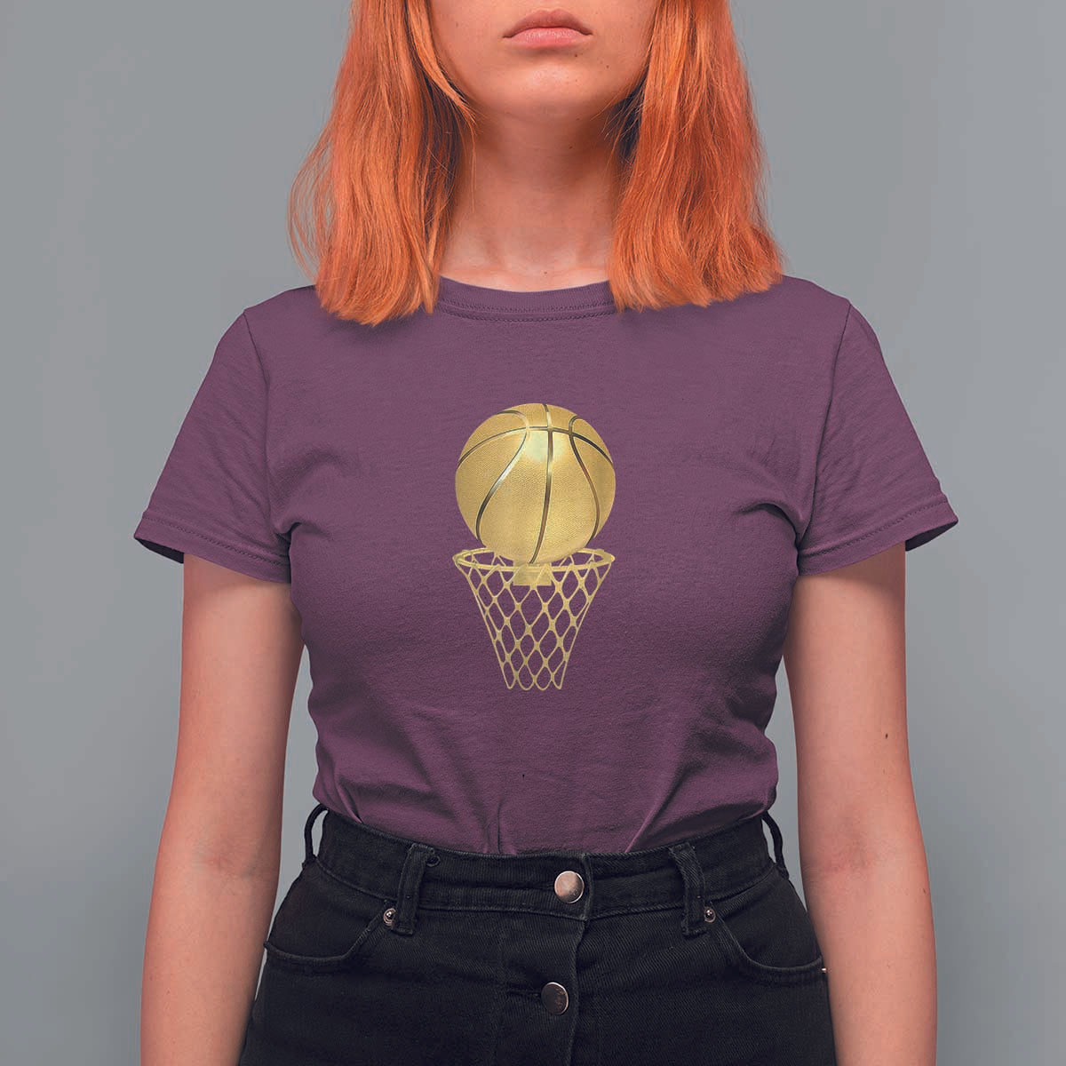 Golden Basketball Hoop T Shirt For Women Trophy Game Player Coach Sports Lover