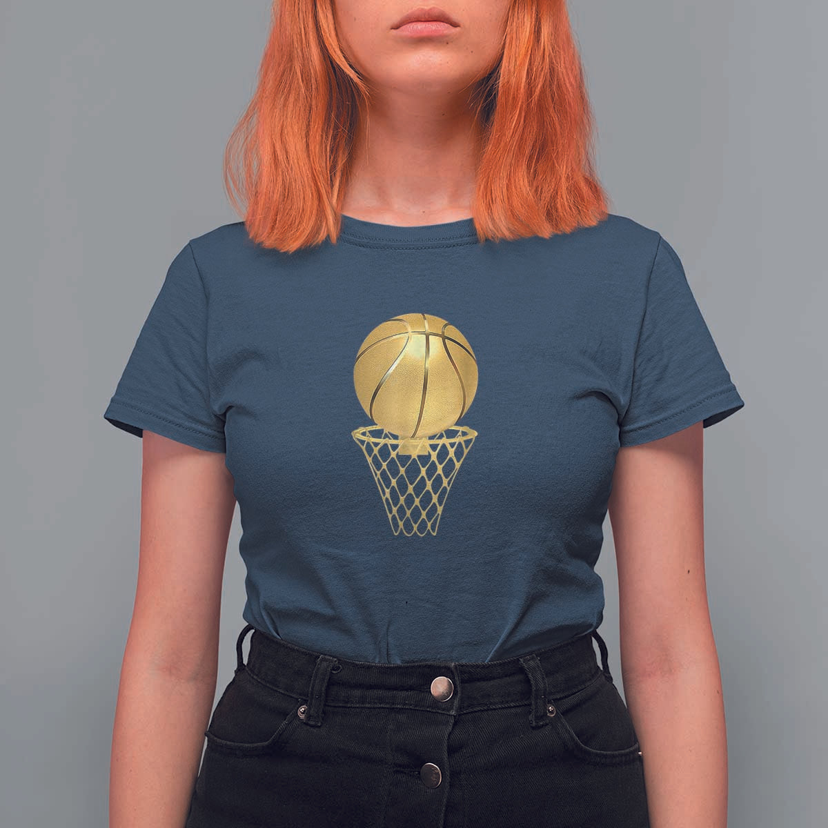 Golden Basketball Hoop T Shirt For Women Trophy Game Player Coach Sports Lover