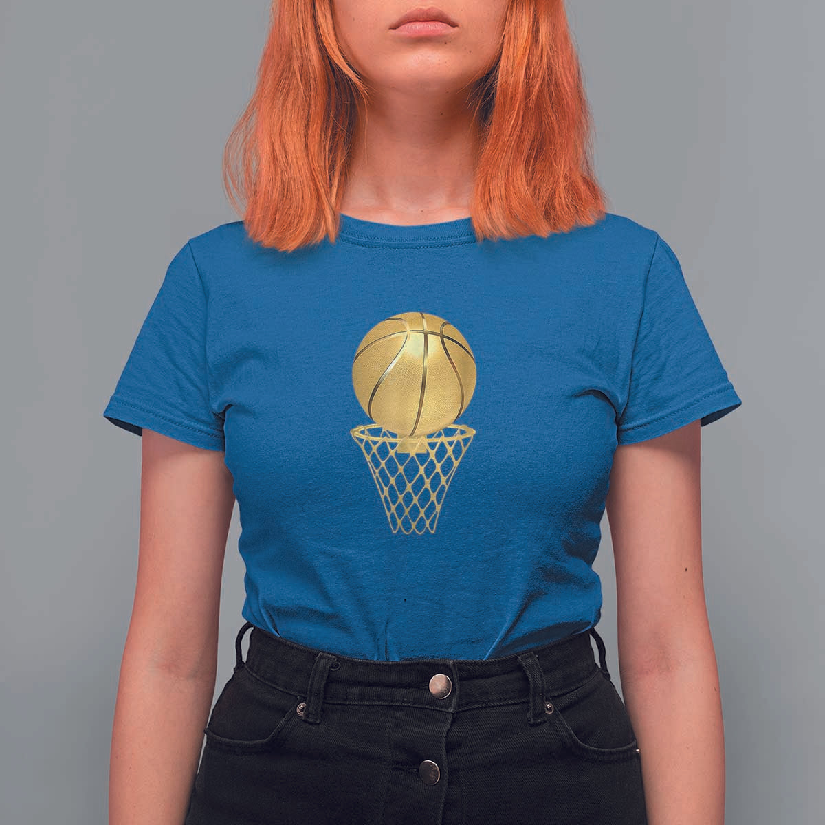 Golden Basketball Hoop T Shirt For Women Trophy Game Player Coach Sports Lover