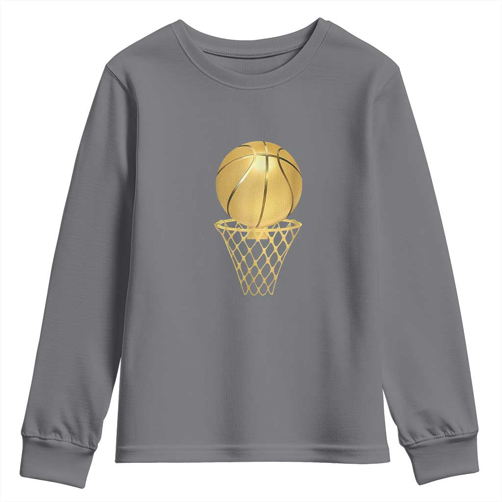 Golden Basketball Hoop Youth Sweatshirt Trophy Game Player Coach Sports Lover