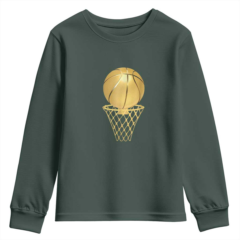 Golden Basketball Hoop Youth Sweatshirt Trophy Game Player Coach Sports Lover