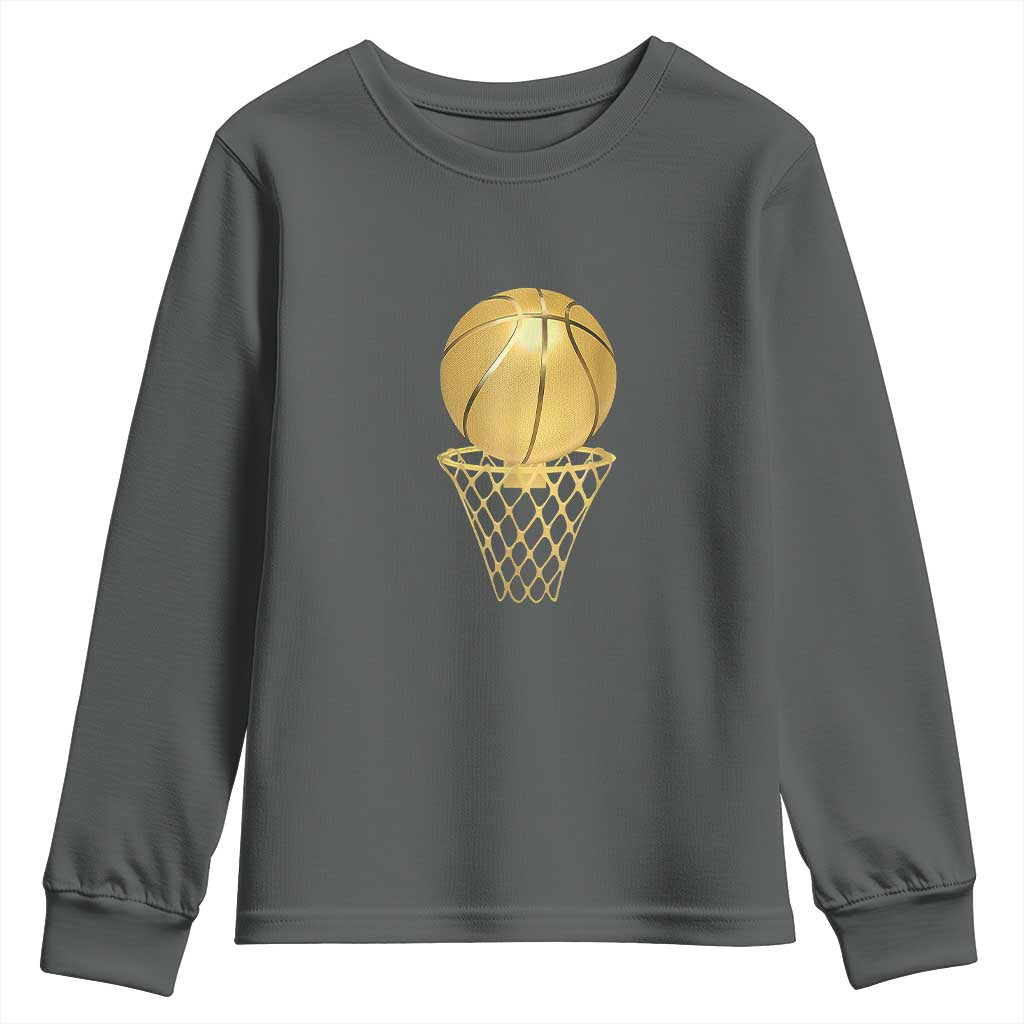 Golden Basketball Hoop Youth Sweatshirt Trophy Game Player Coach Sports Lover