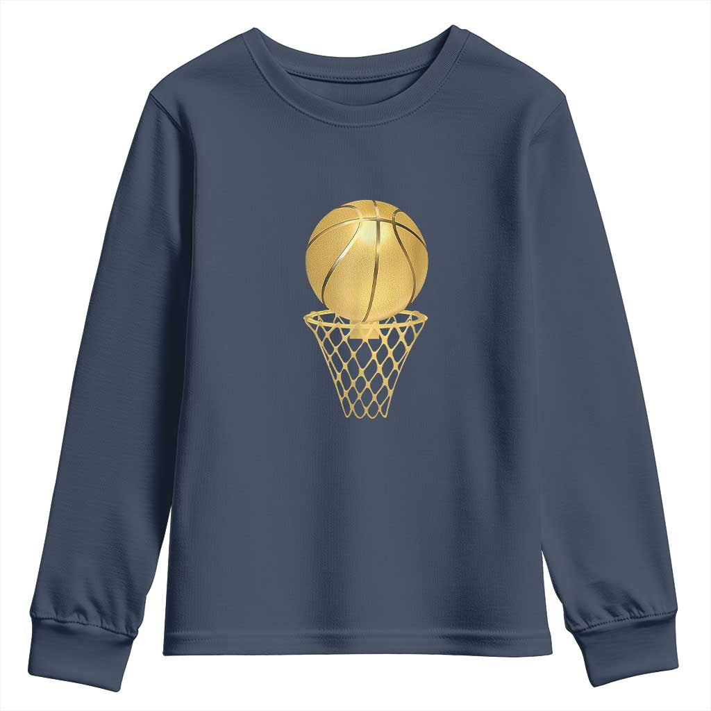 Golden Basketball Hoop Youth Sweatshirt Trophy Game Player Coach Sports Lover
