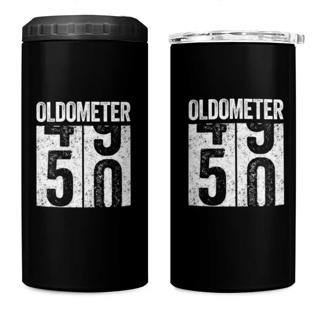 Oldometer 50 Birthday 4 in 1 Can Cooler Tumbler Funny Vintage Aged to Perfection