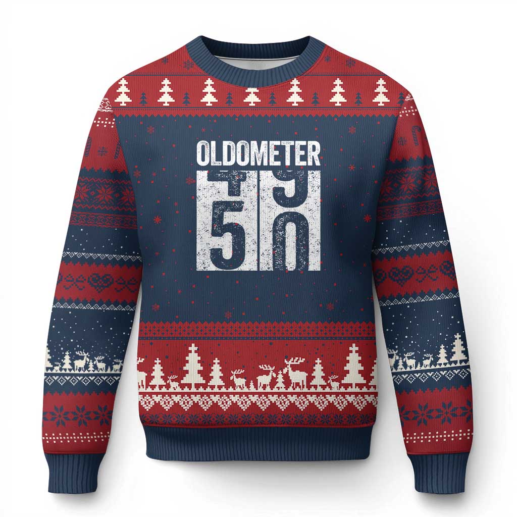 Oldometer 50 Birthday Ugly Christmas Sweater Funny Vintage Aged to Perfection - Wonder Print Shop