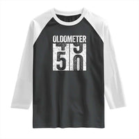 Oldometer 50 Birthday Raglan Shirt Funny Vintage Aged to Perfection