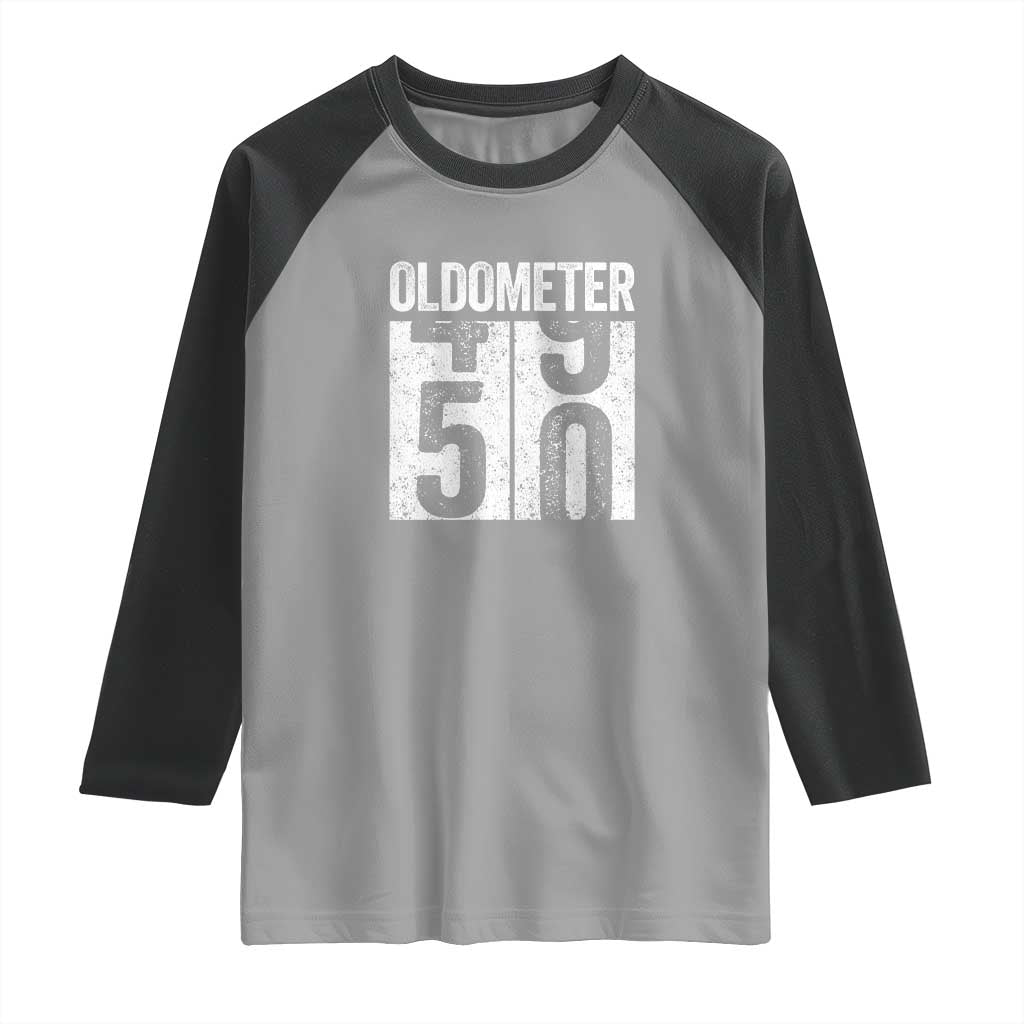 Oldometer 50 Birthday Raglan Shirt Funny Vintage Aged to Perfection