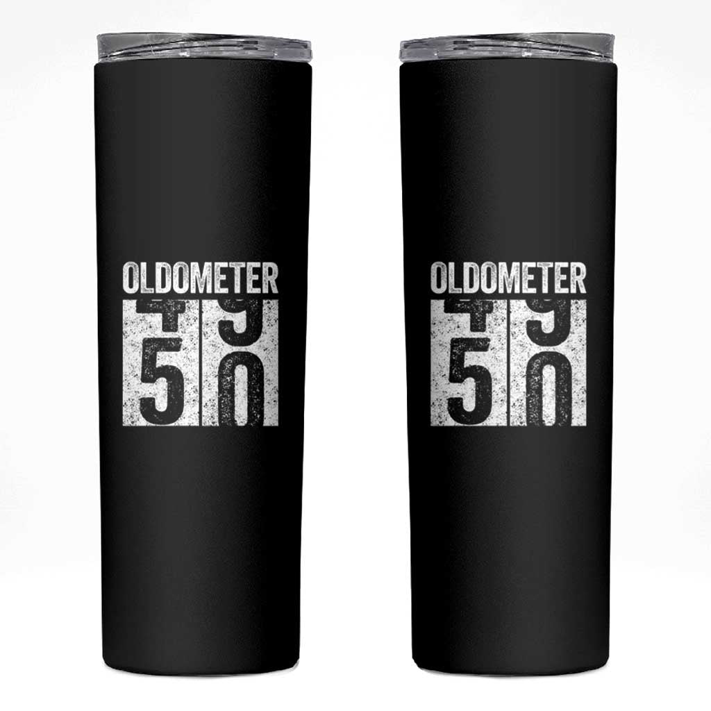 Oldometer 50 Birthday Skinny Tumbler Funny Vintage Aged to Perfection