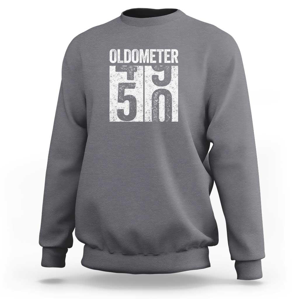 Oldometer 50 Birthday Sweatshirt Funny Vintage Aged to Perfection
