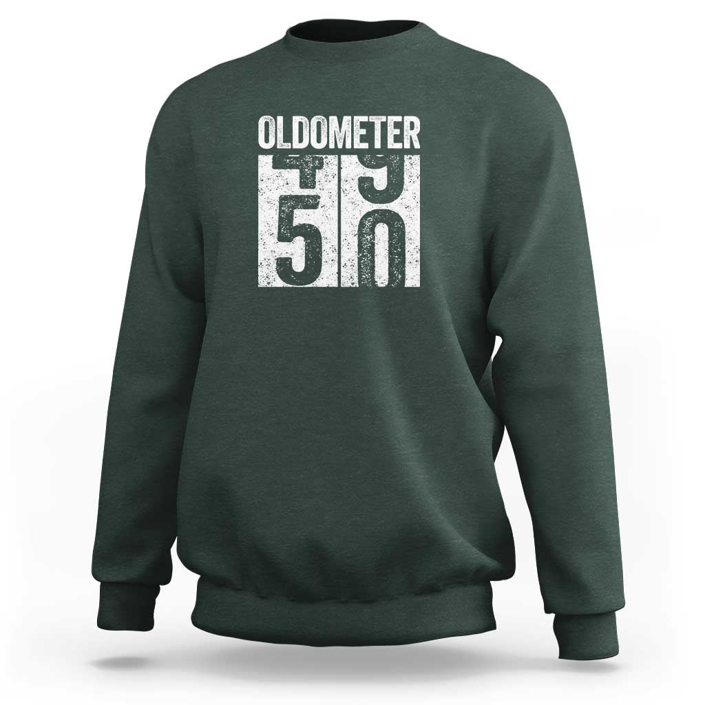 Oldometer 50 Birthday Sweatshirt Funny Vintage Aged to Perfection